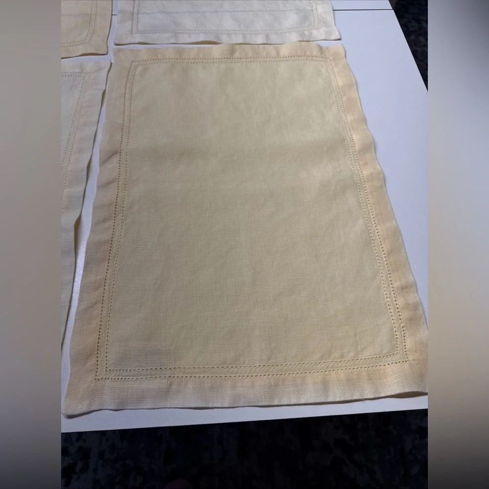 VTG (6) Williams Sonoma Linen Double Hemstitched Placemat/Napkins Yellow Hungary